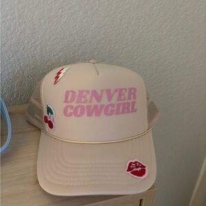Beige 'Denver Cowgirl' Trucker Hat with Pink Lettering